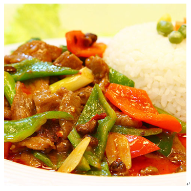 茶粉故事小吃店產品-霜椒炒肉套飯